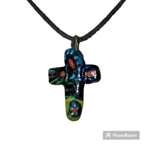 Italian Millefiori Cross Necklace 15" L